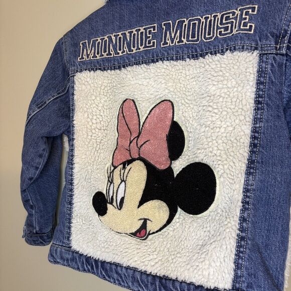 Zara Kids Girl Denim Sherpa Jacket Minnie Mouse Walt Disney 5/6 Jean - Picture 4 of 8